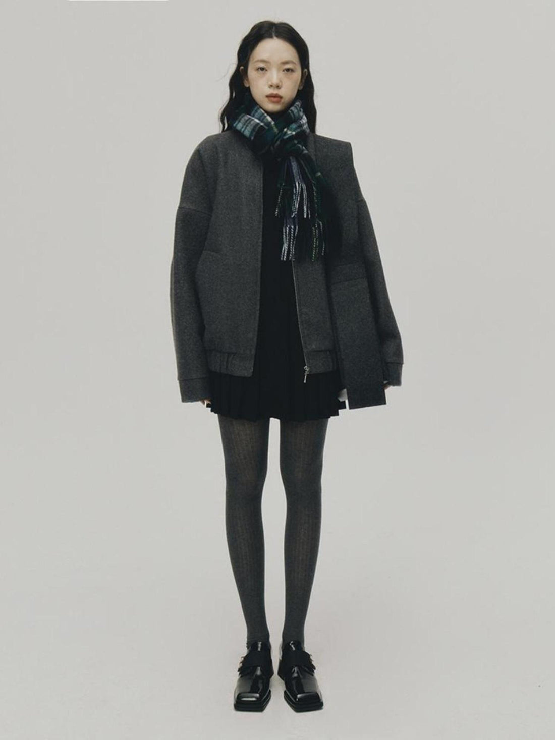 FUSSED Grey Melange Wool Blend Baseball Jacket