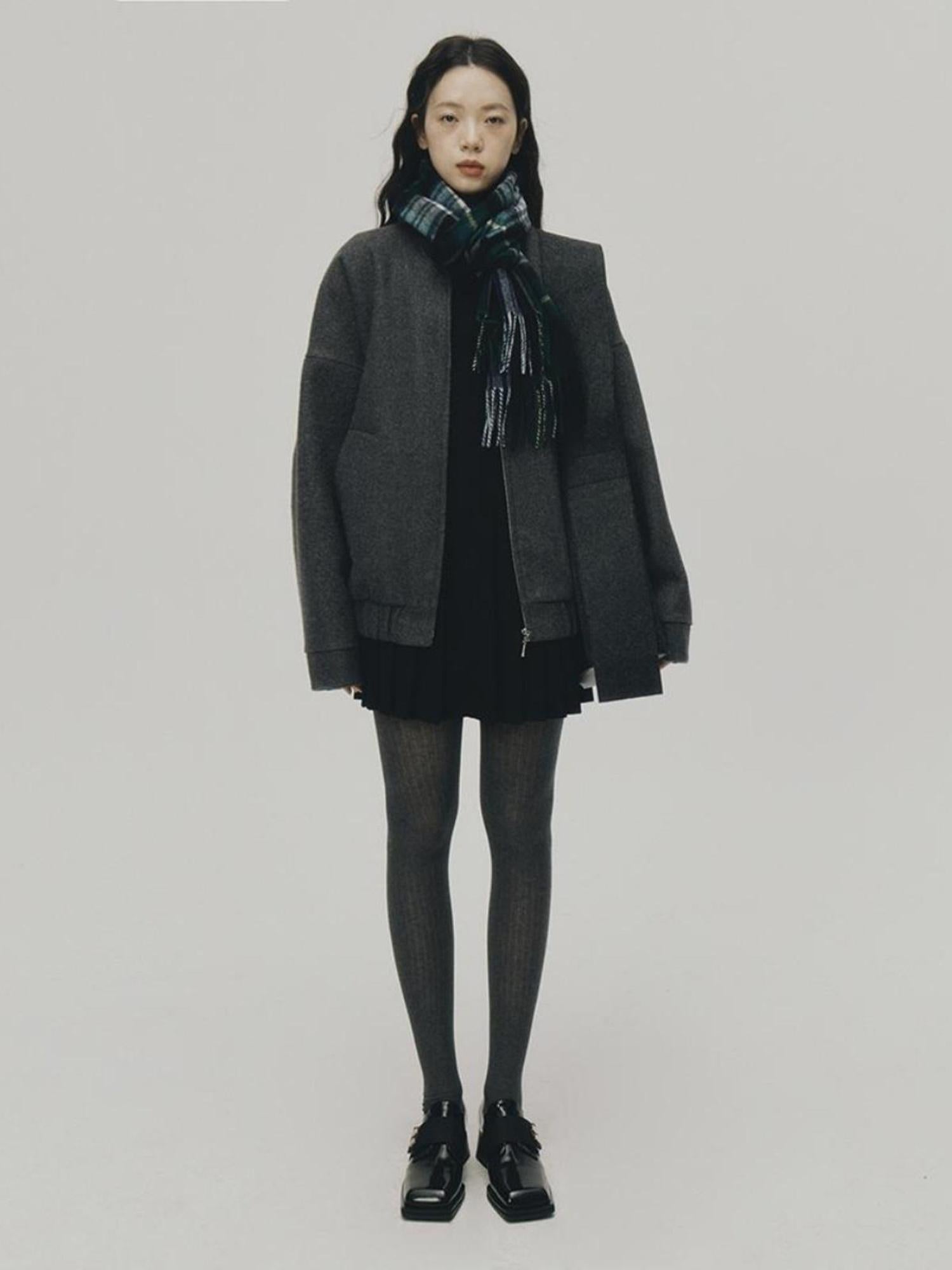 FUSSED Grey Melange Wool Blend Baseball Jacket