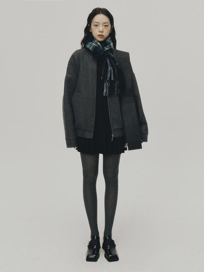 FUSSED Grey Melange Wool Blend Baseball Jacket