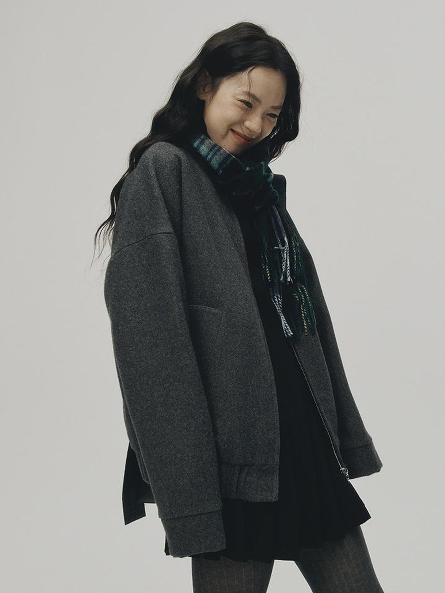 FUSSED Grey Melange Wool Blend Baseball Jacket