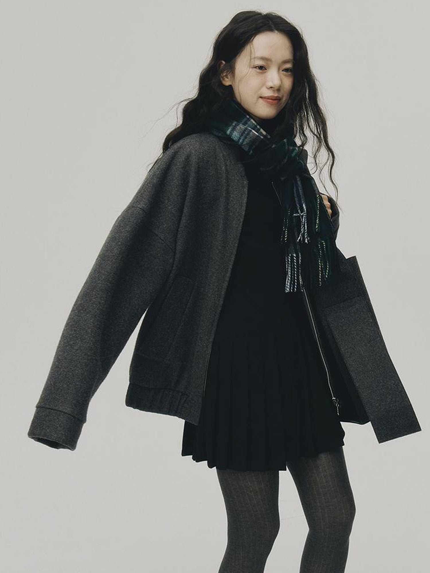 FUSSED Grey Melange Wool Blend Baseball Jacket