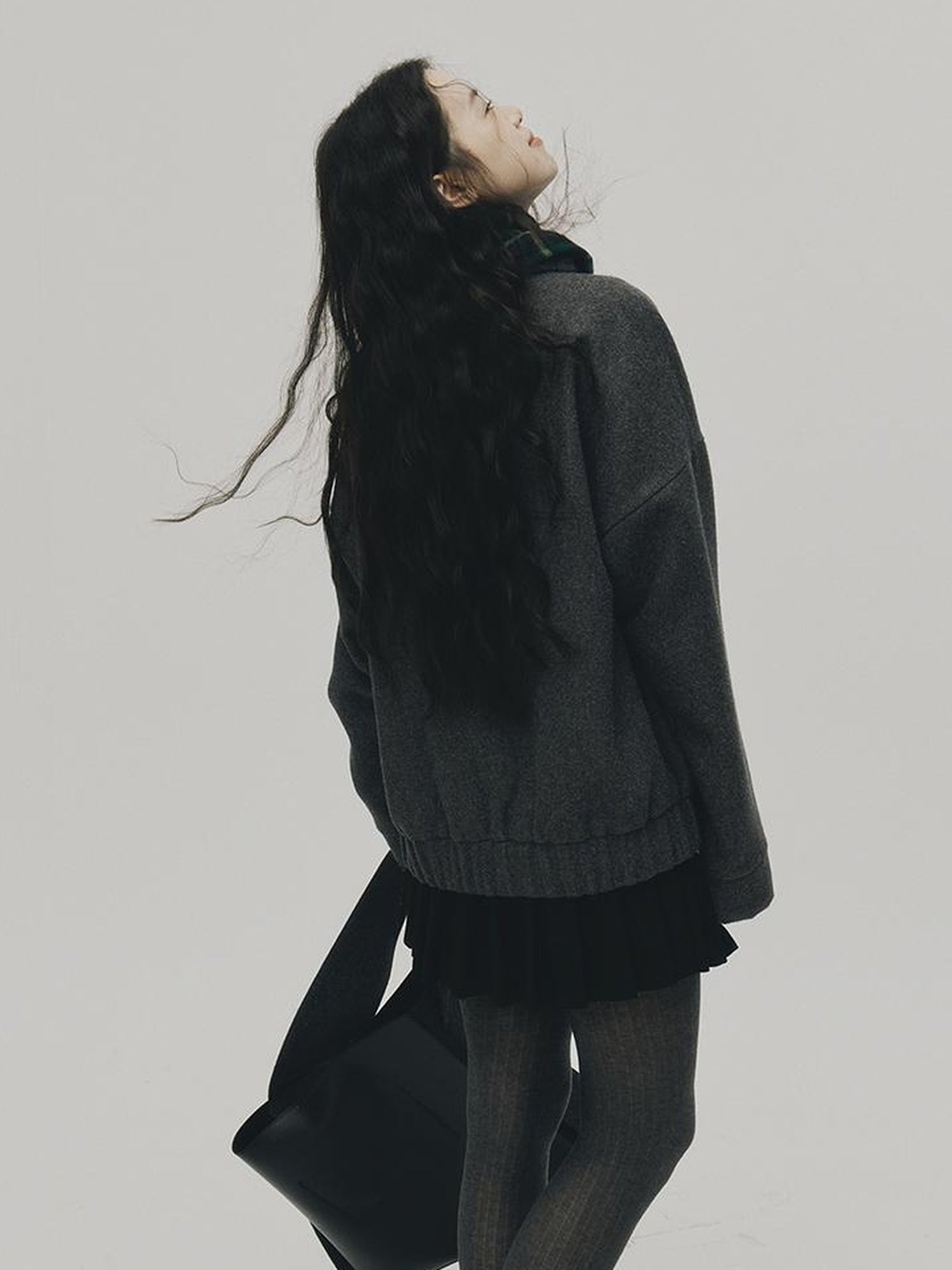 FUSSED Grey Melange Wool Blend Baseball Jacket