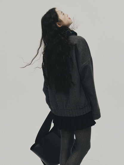 FUSSED Grey Melange Wool Blend Baseball Jacket