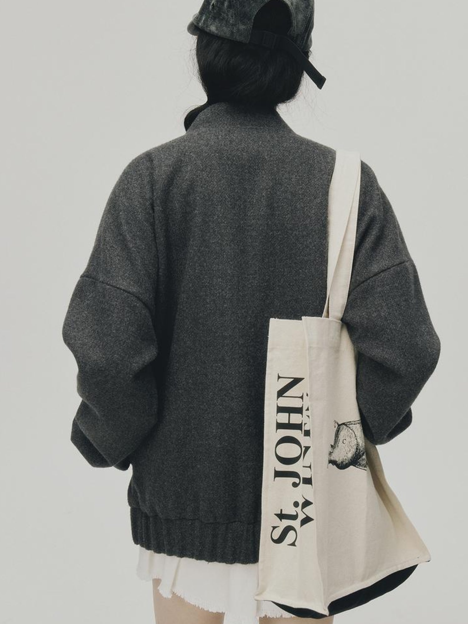 FUSSED Grey Melange Wool Blend Baseball Jacket