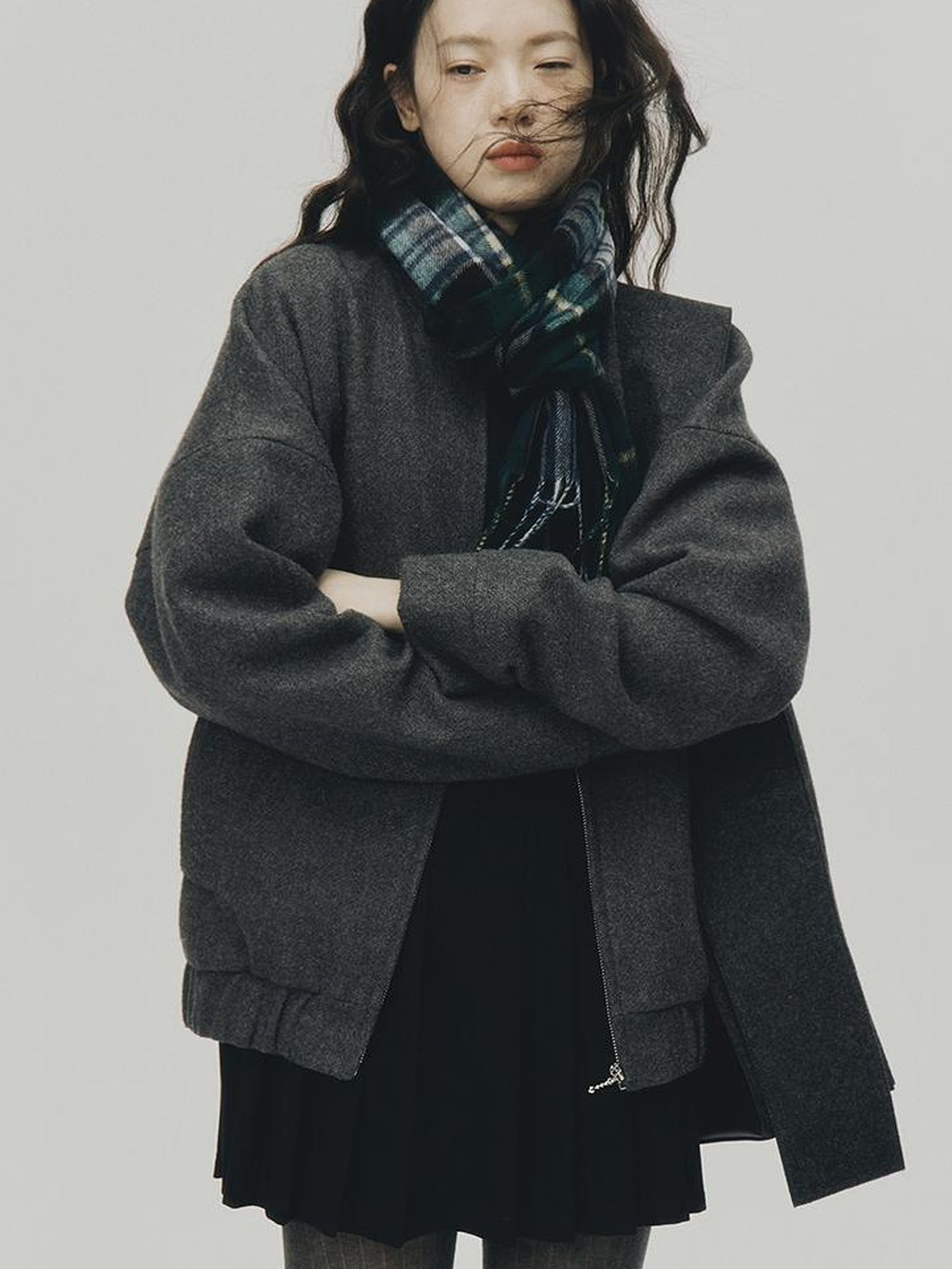 FUSSED Grey Melange Wool Blend Baseball Jacket