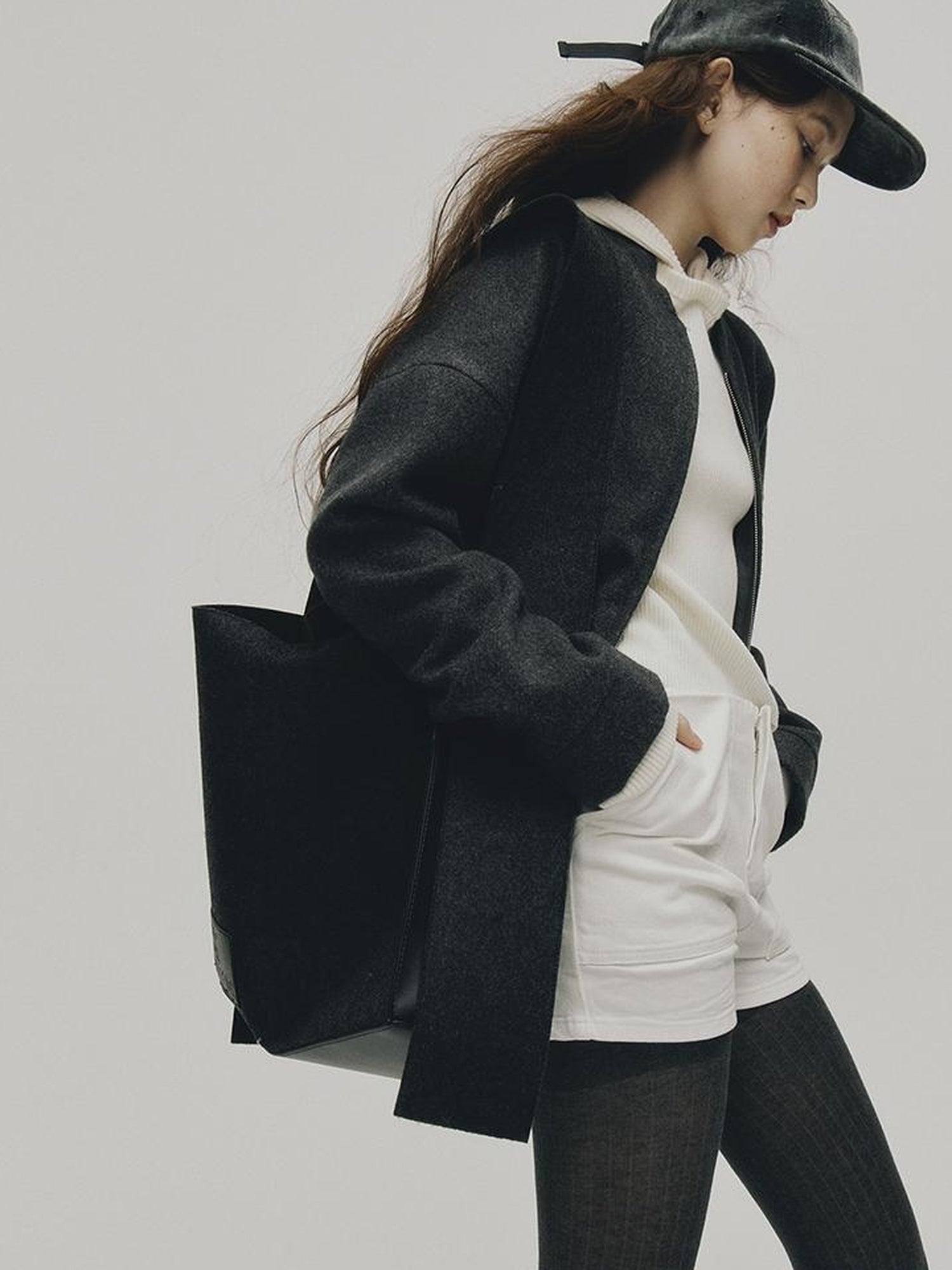 FUSSED Grey Melange Wool Blend Baseball Jacket