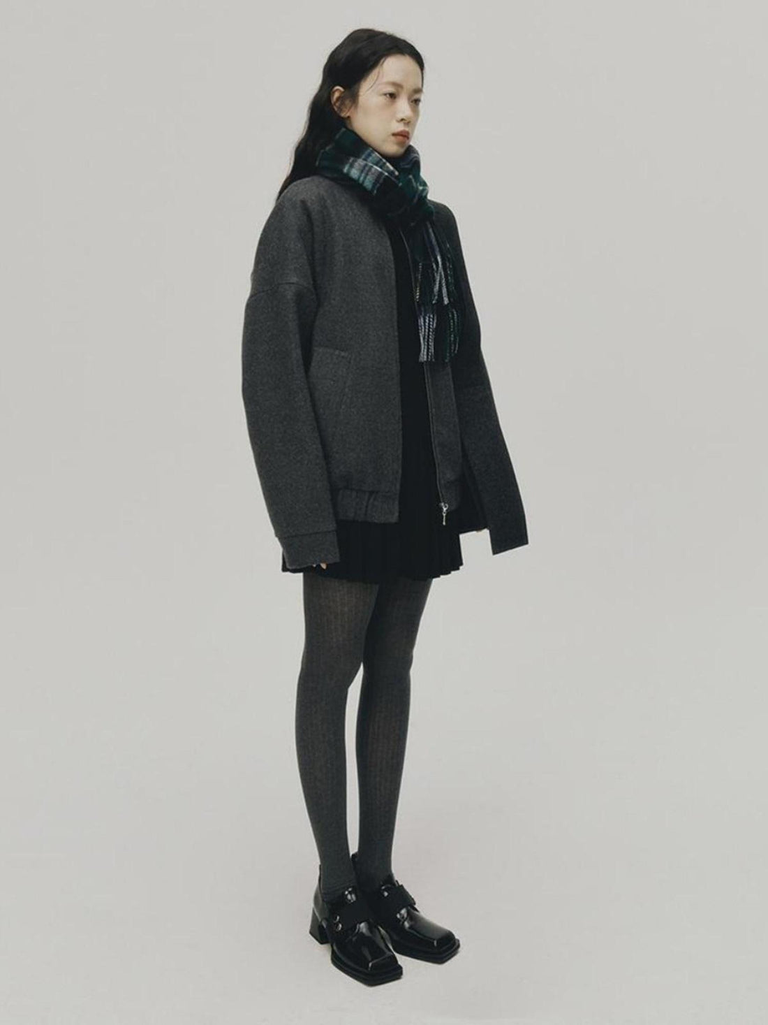 FUSSED Grey Melange Wool Blend Baseball Jacket
