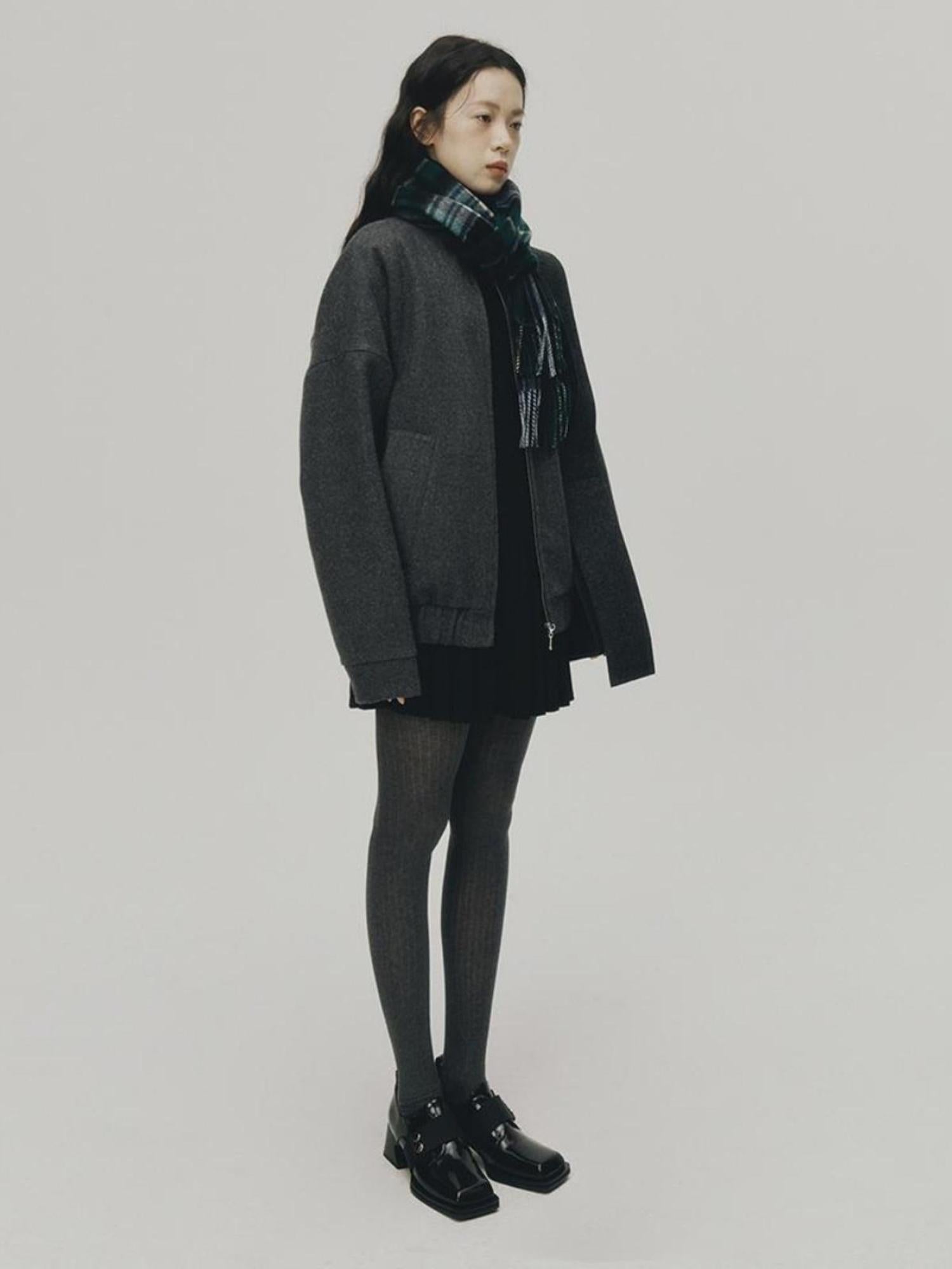 FUSSED Grey Melange Wool Blend Baseball Jacket