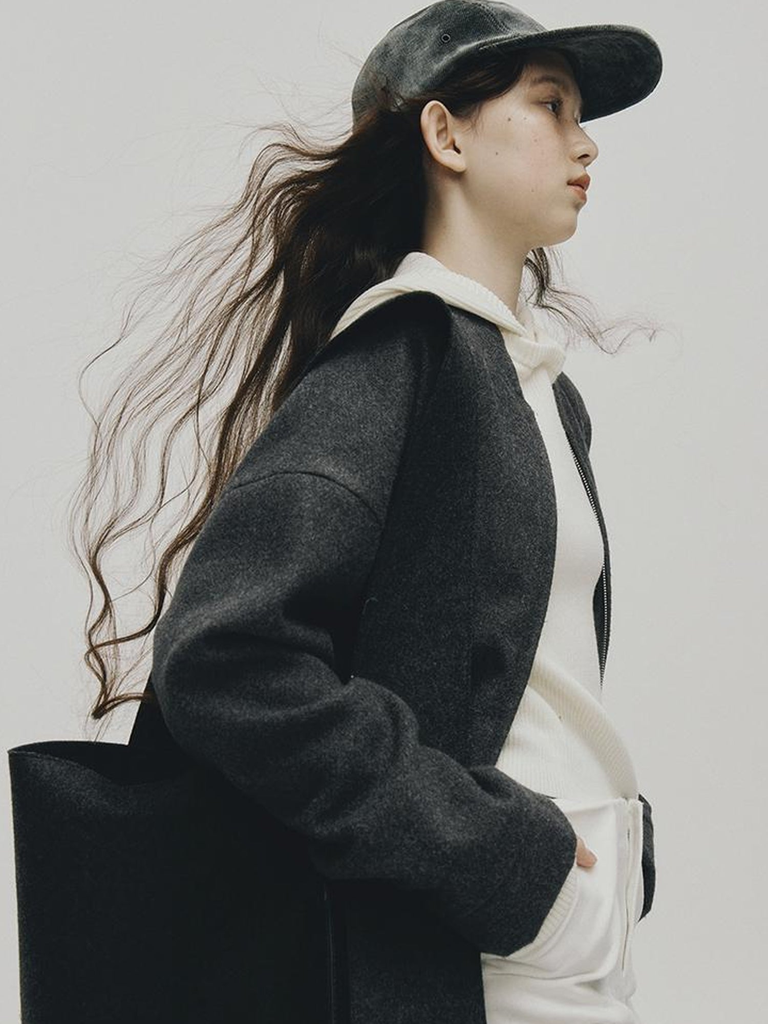 FUSSED Grey Melange Wool Blend Baseball Jacket