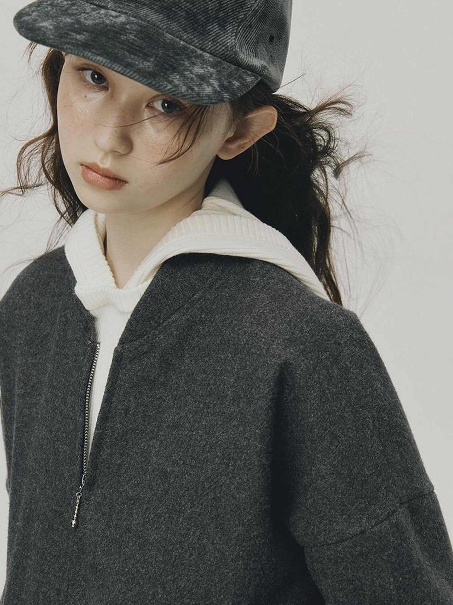 FUSSED Grey Melange Wool Blend Baseball Jacket