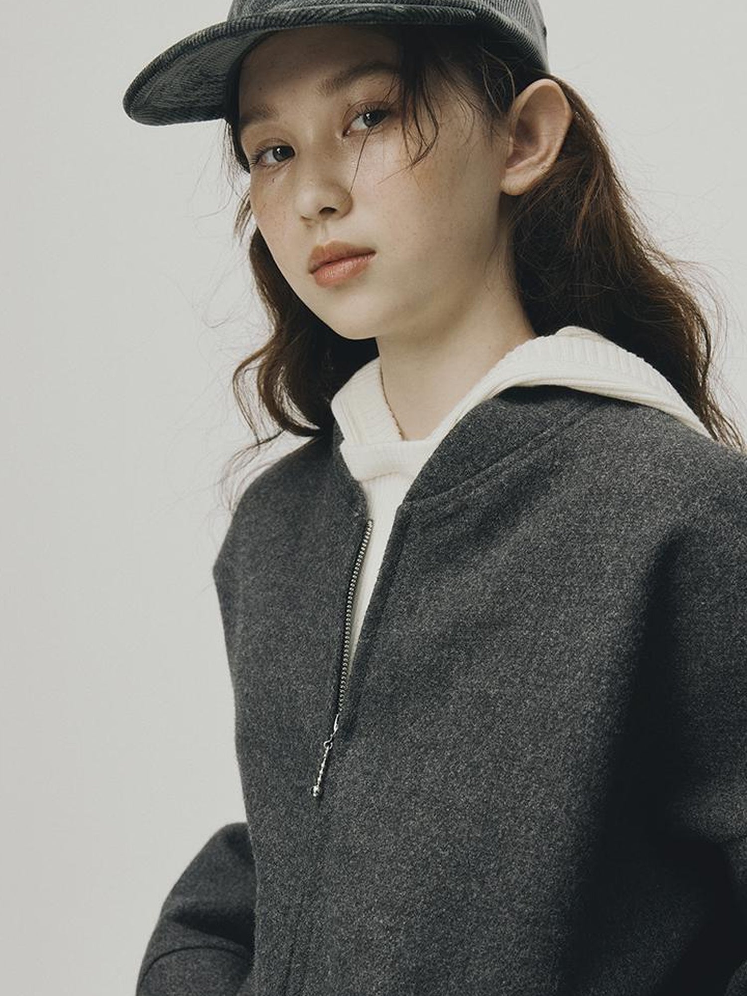 FUSSED Grey Melange Wool Blend Baseball Jacket