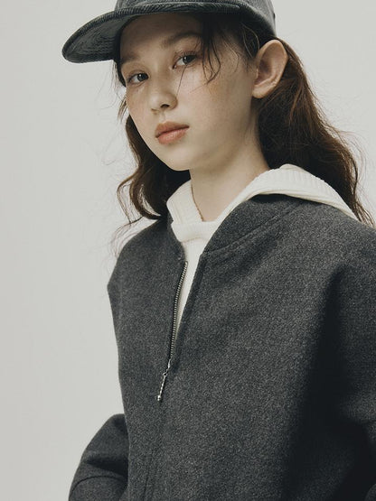 FUSSED Grey Melange Wool Blend Baseball Jacket