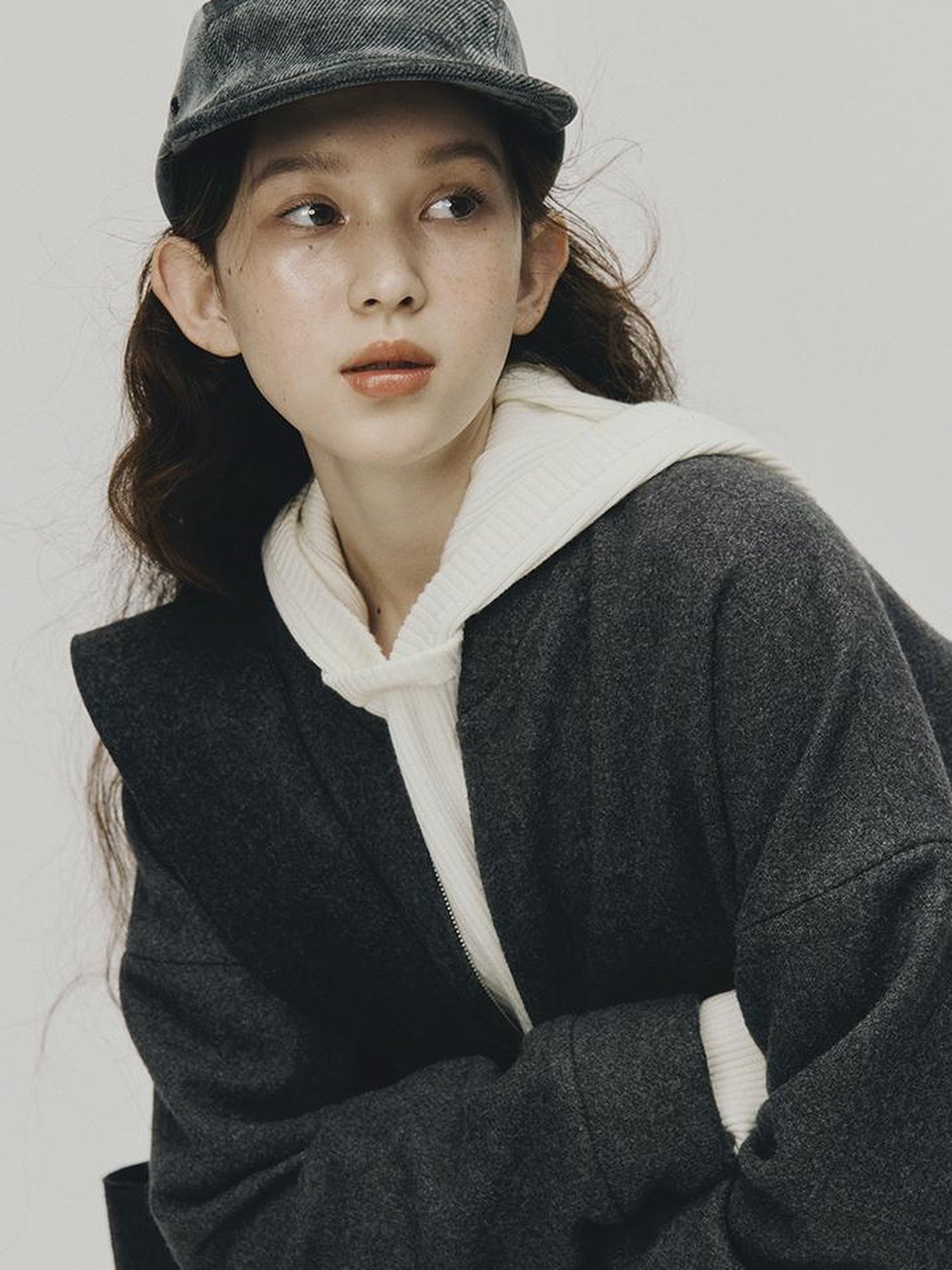 FUSSED Grey Melange Wool Blend Baseball Jacket