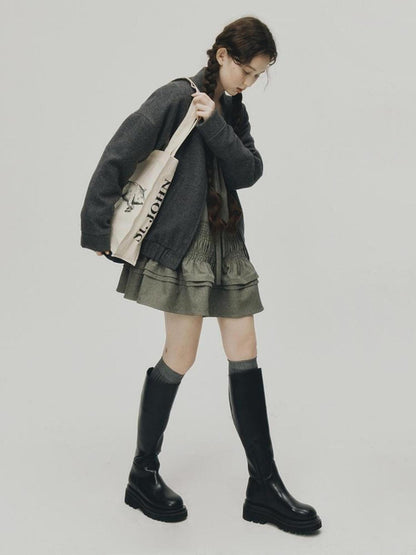 FUSSED Grey Melange Wool Blend Baseball Jacket