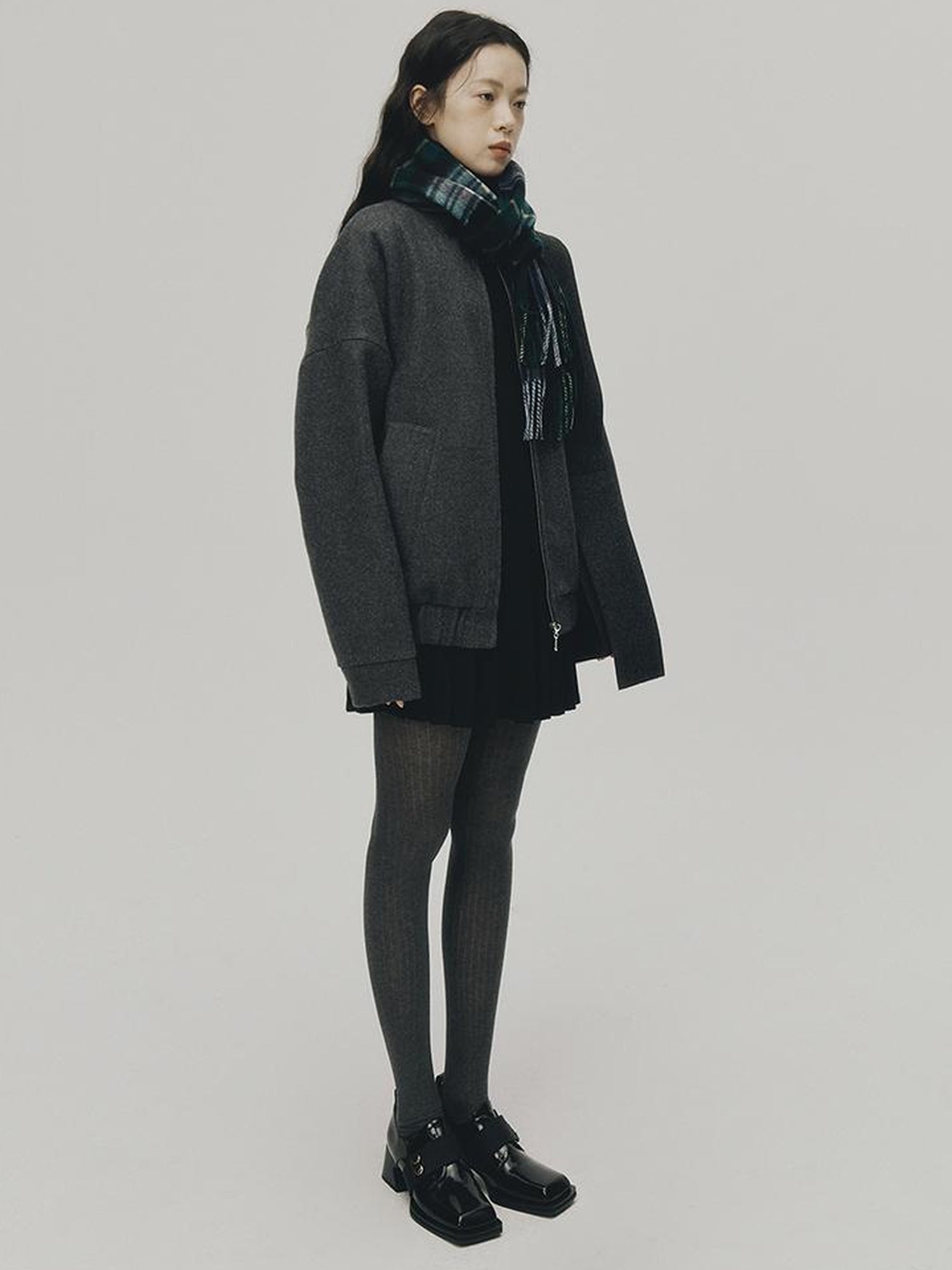 FUSSED Grey Melange Wool Blend Baseball Jacket
