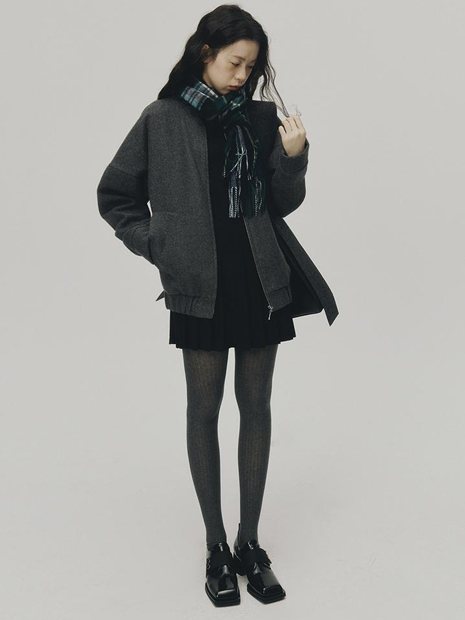 FUSSED Grey Melange Wool Blend Baseball Jacket