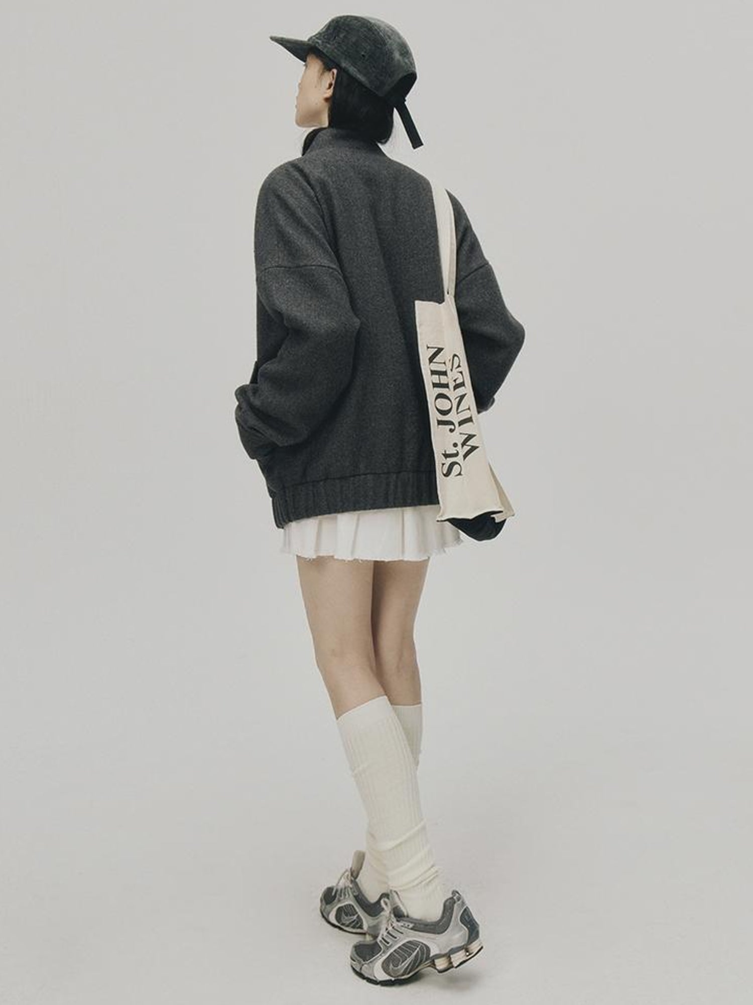 FUSSED Grey Melange Wool Blend Baseball Jacket