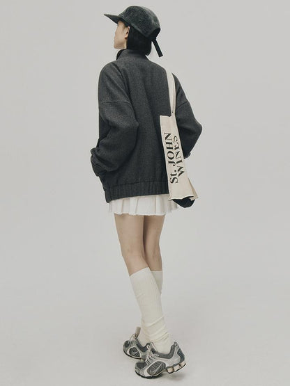 FUSSED Grey Melange Wool Blend Baseball Jacket