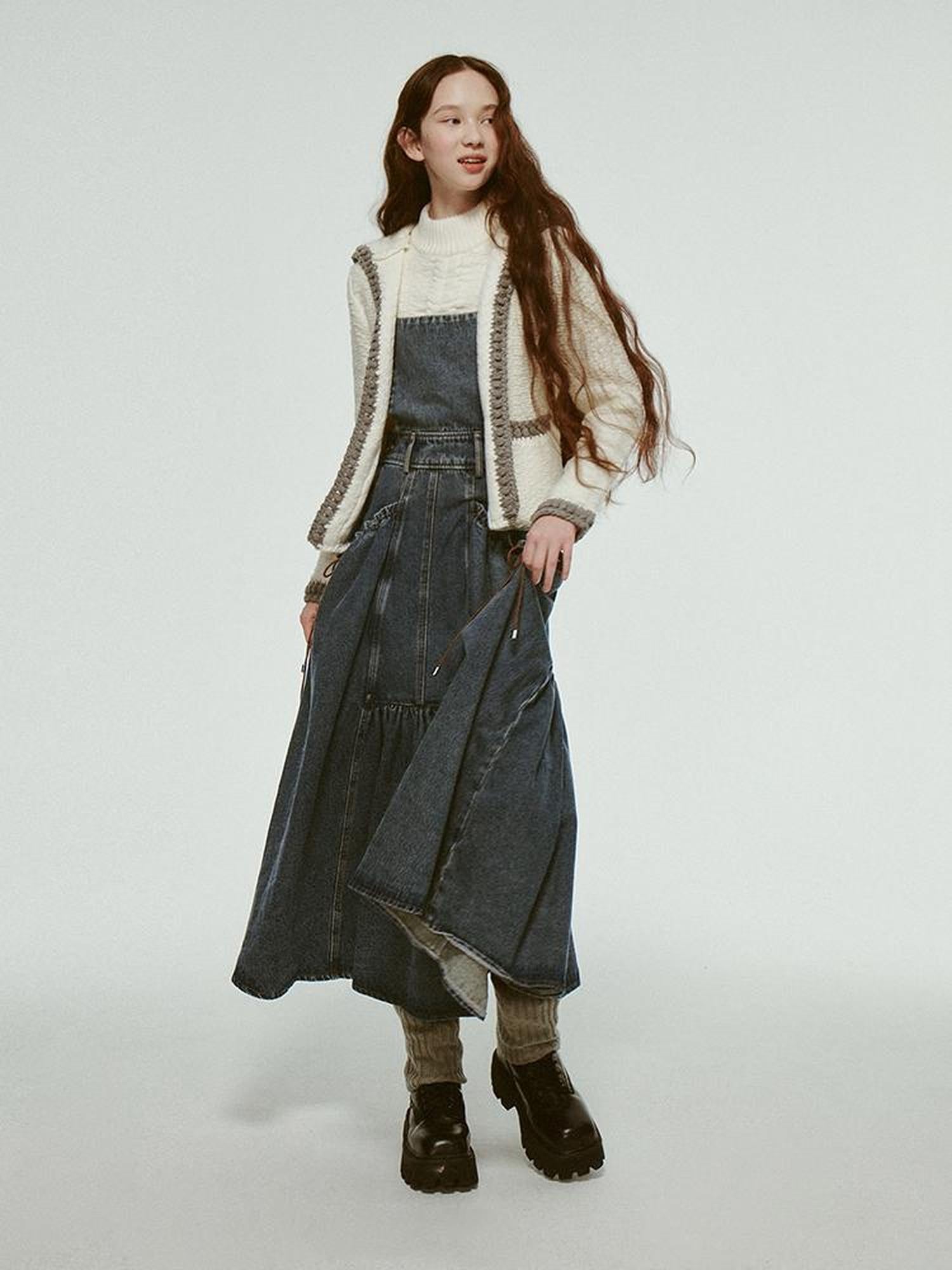 FUSSED Hand Embroidered White Grey Crochet Knit Cardigan Coat