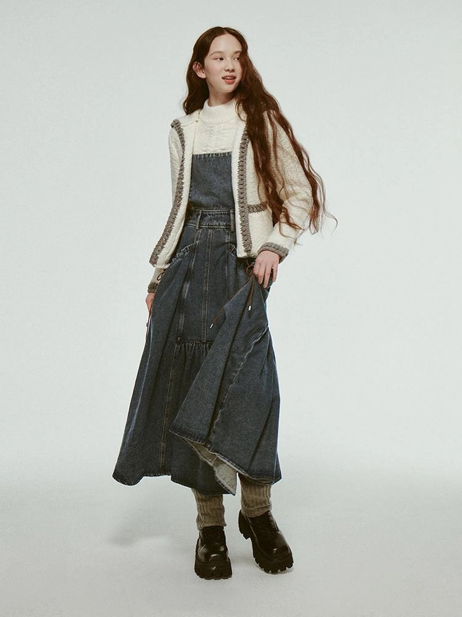 Hand Embroidered White Grey Crochet Knit Cardigan Coat