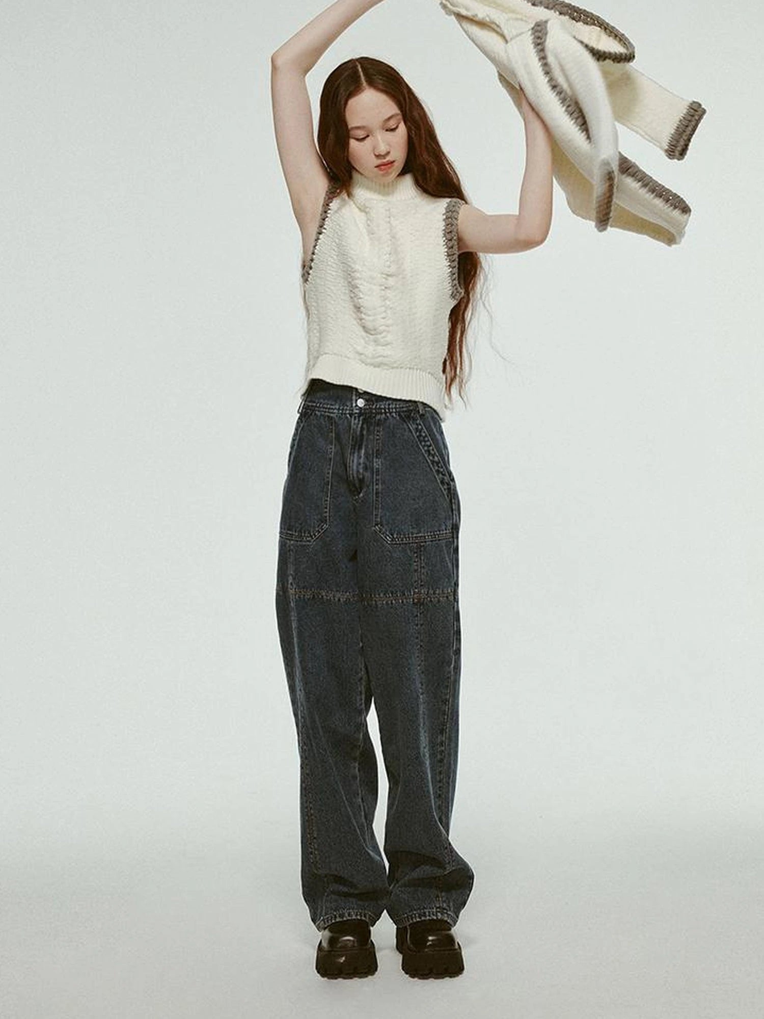 Hand Embroidered White Grey Crochet Knit Cardigan Coat