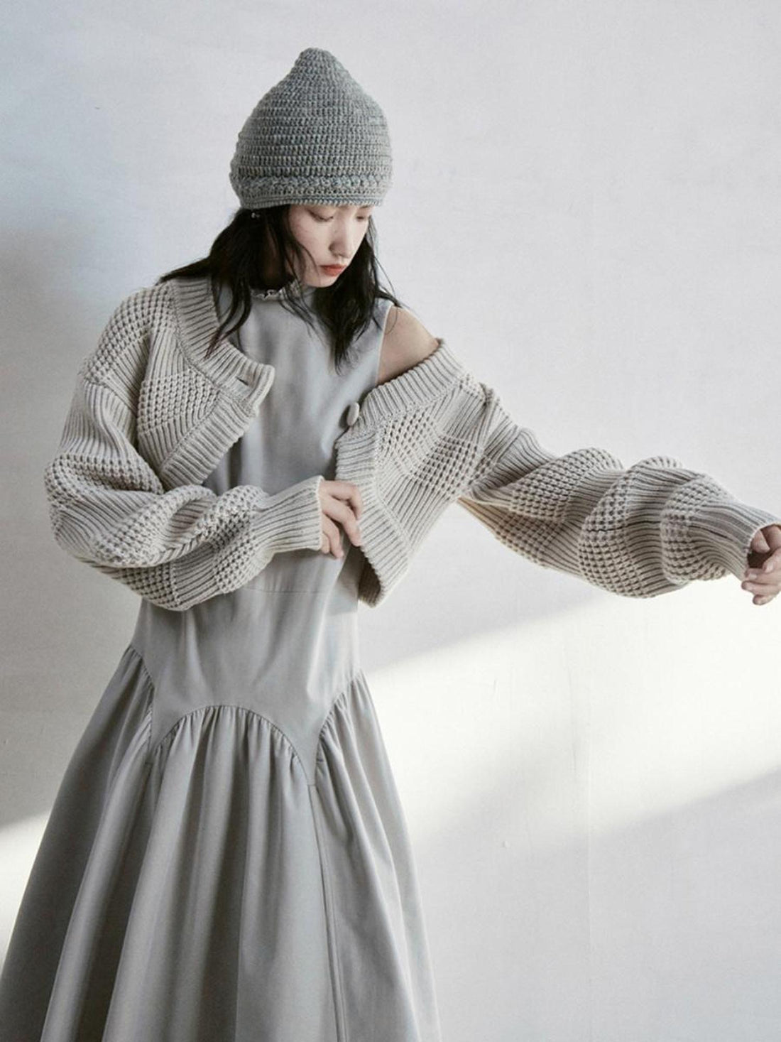 FUSSED Hand Knitted Icelandic Wool Cap In Dusk Grey With Crochet Pattern