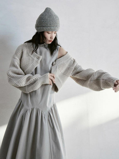 FUSSED Hand Knitted Icelandic Wool Cap In Dusk Grey With Crochet Pattern