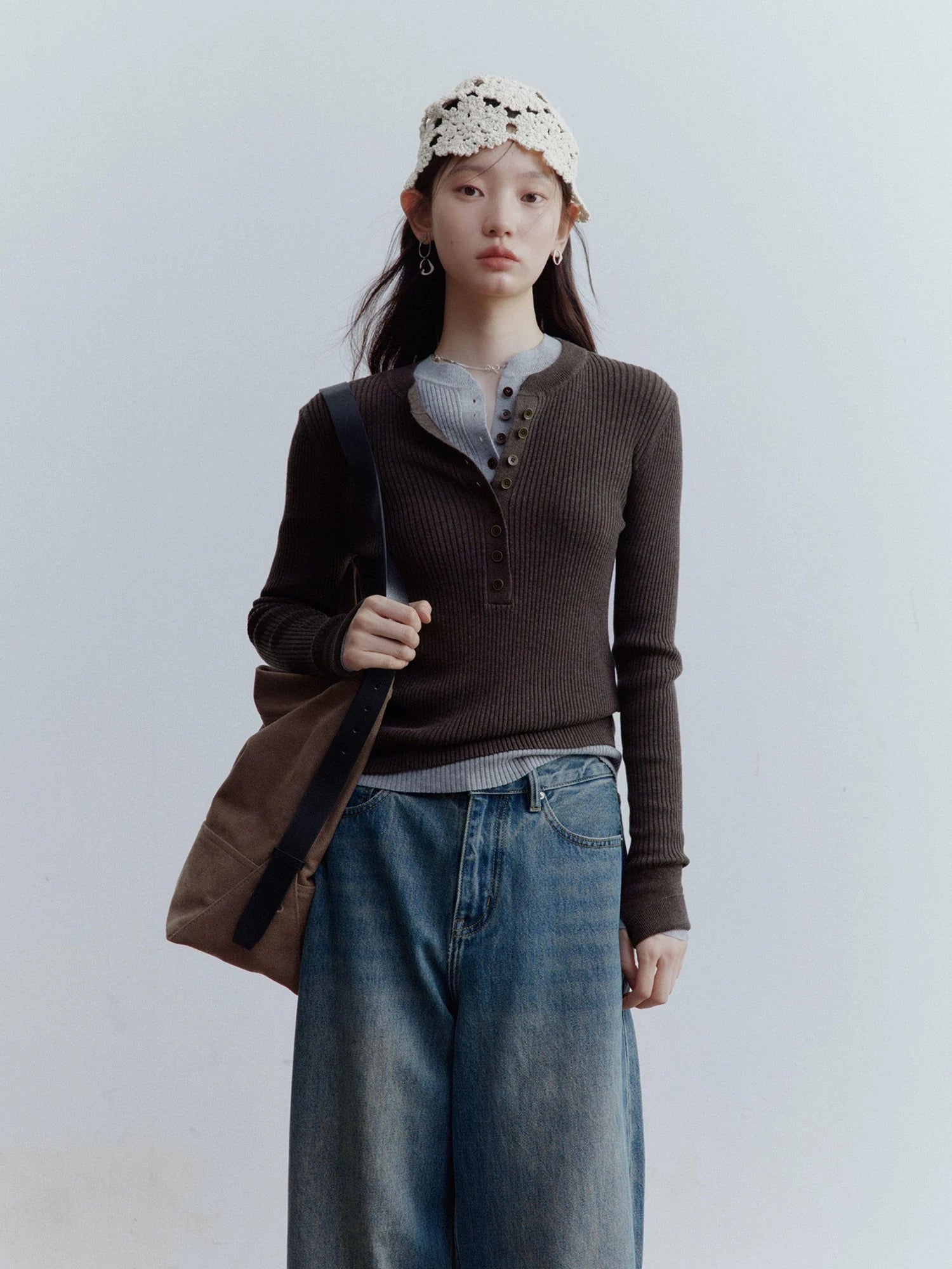 Hand Knitted Snowflake Beanie In Almond Cream