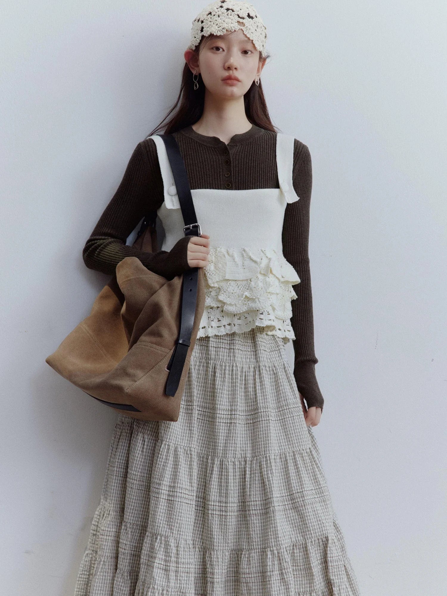 Hand Knitted Snowflake Beanie In Almond Cream