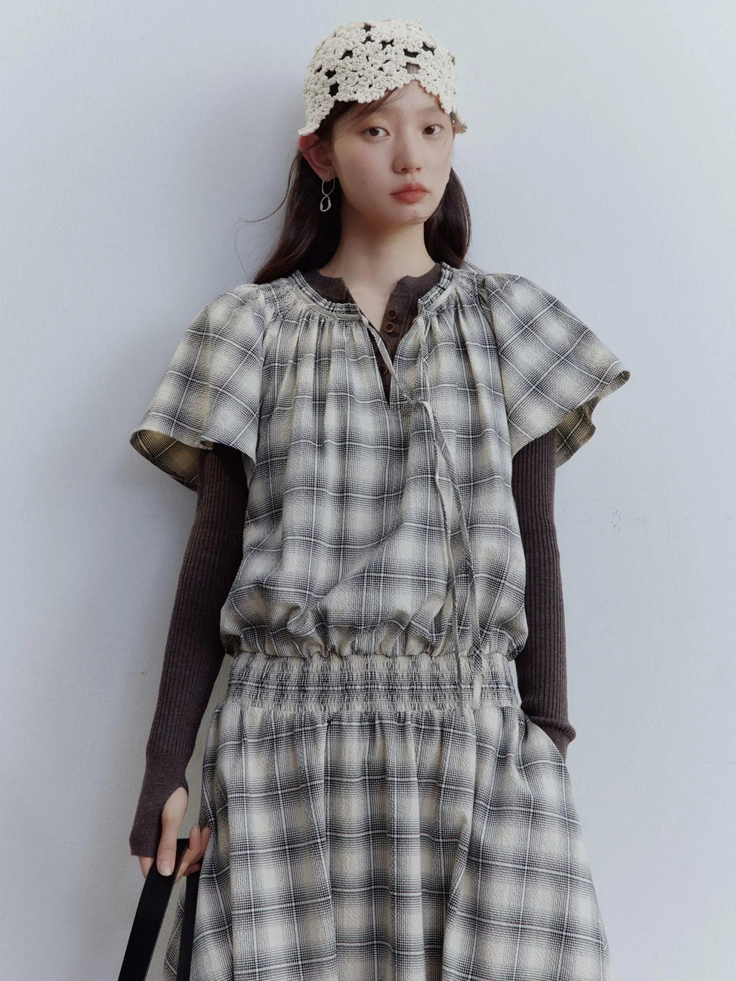 Hand Knitted Snowflake Beanie In Almond Cream