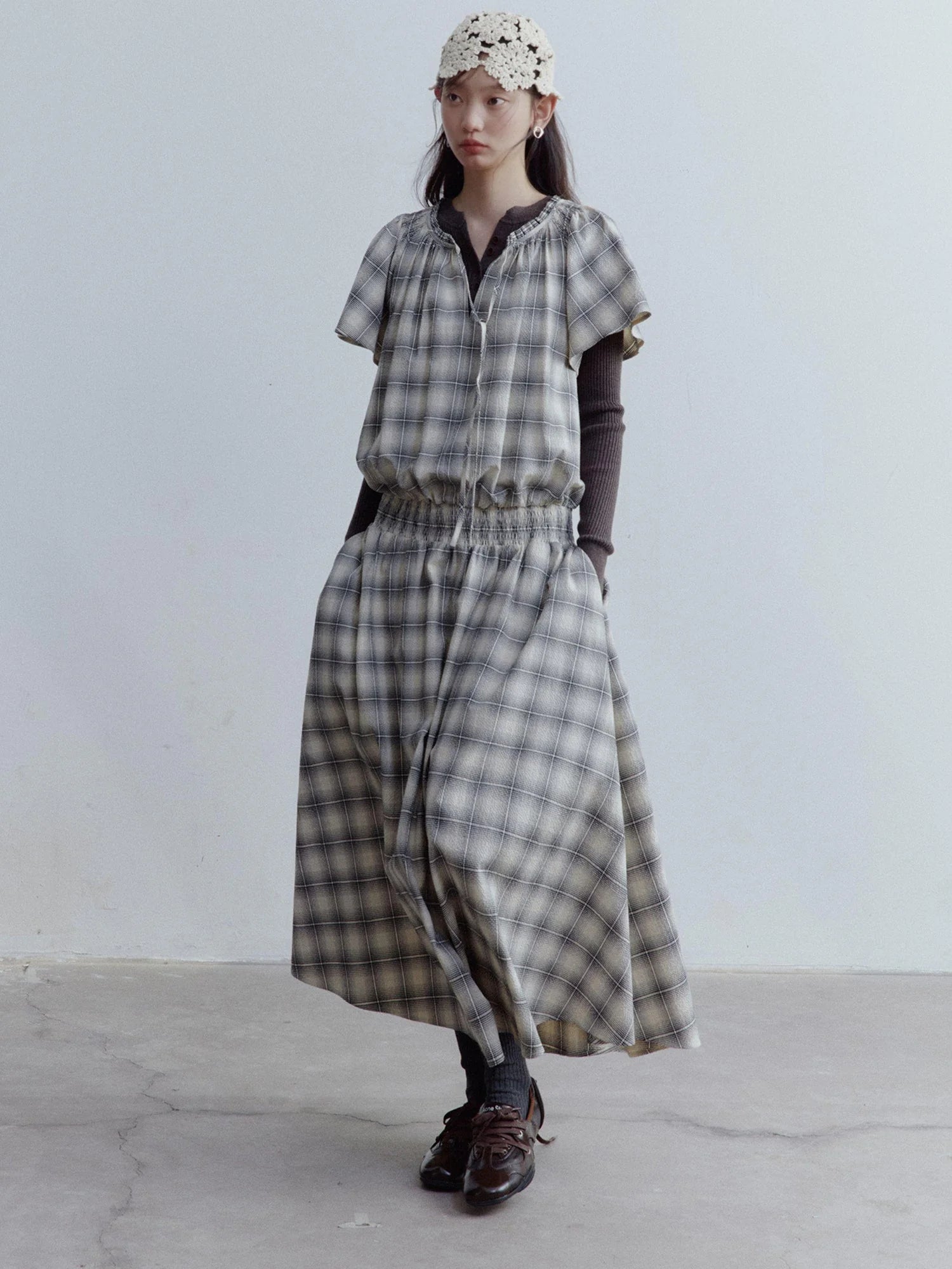 Hand Knitted Snowflake Beanie In Almond Cream