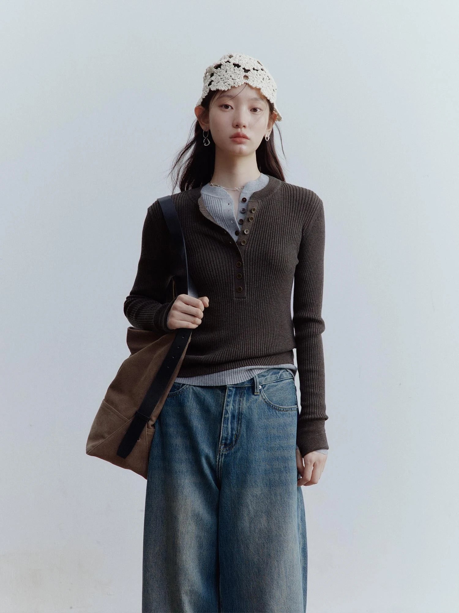 Hand Knitted Snowflake Beanie In Almond Cream