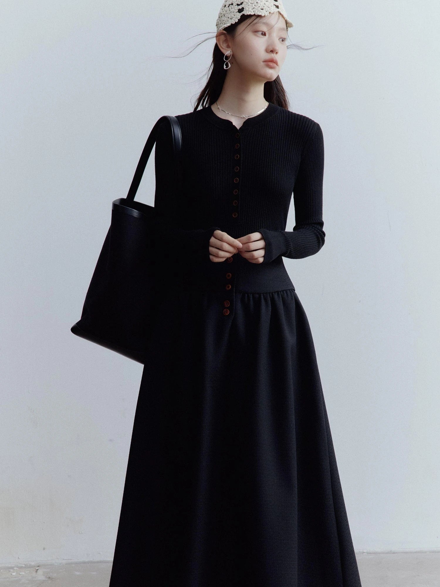 Hand Knitted Snowflake Beanie In Almond Cream