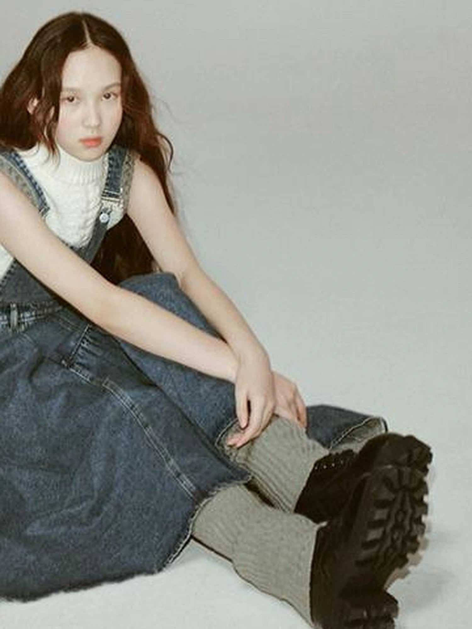 Hand Knitted White Grey Textured Vest With 3D Floral Applique