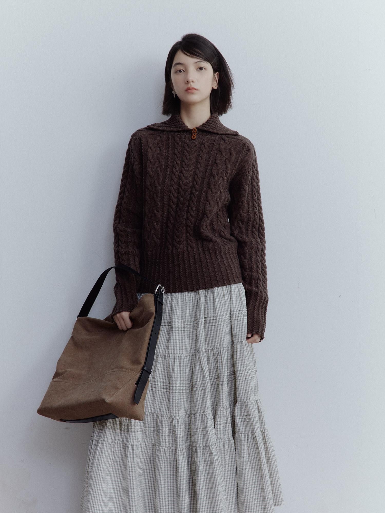 FUSSED Hazelnut Brown Cable Twist Embossed Texture Women&