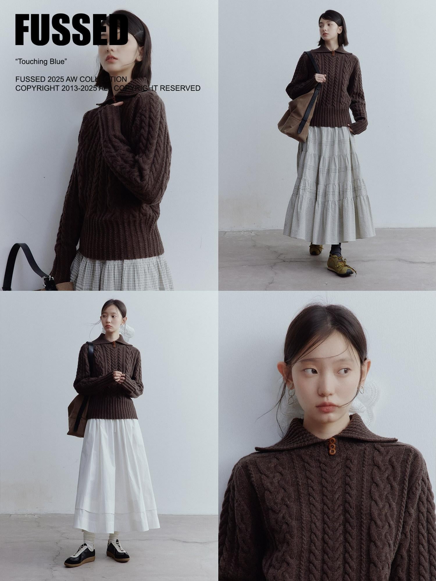 FUSSED Hazelnut Brown Cable Twist Embossed Texture Women&