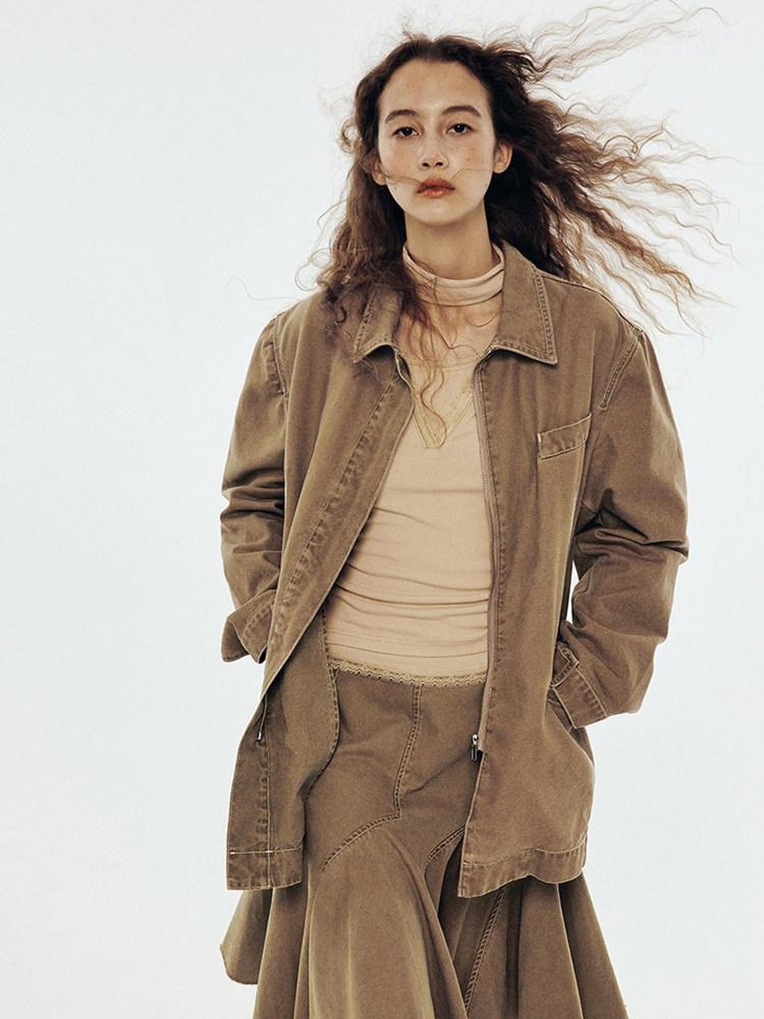 FUSSED Hazelnut Brown Enzyme Washed Notched Lapel Women&