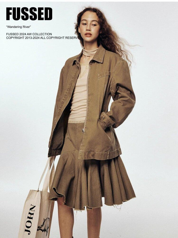 FUSSED Hazelnut Brown Enzyme Washed Notched Lapel Women&