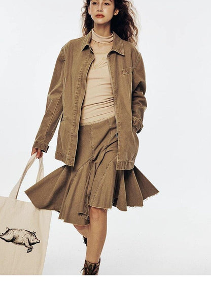 FUSSED Hazelnut Brown Enzyme Washed Notched Lapel Women&