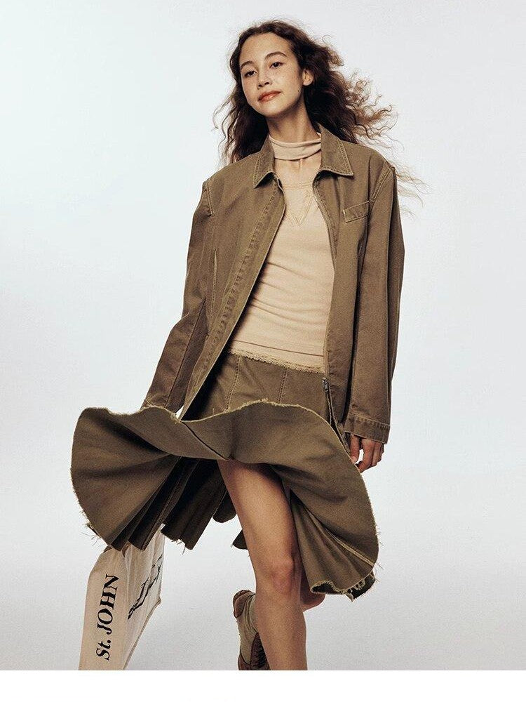 FUSSED Hazelnut Brown Enzyme Washed Notched Lapel Women&