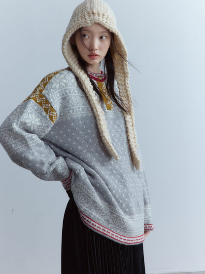 FUSSED_Heart_Jacquard_Oversized_Midlength_Crewneck_Button_Front_Girl_Snow_Gray_Sweater_MISSTT