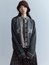FUSSED Heather Gray Floral Bird Heavy Jacquard Cropped Raglan Women&