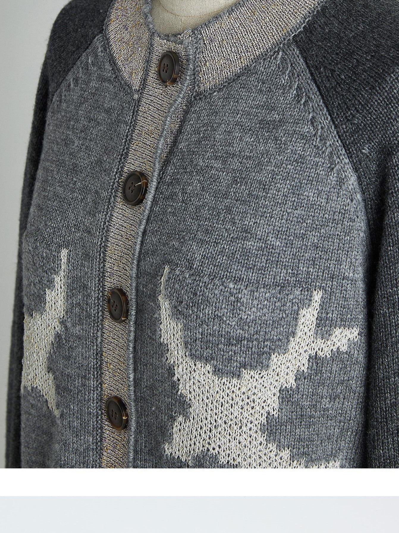 FUSSED Heather Gray Floral Bird Heavy Jacquard Cropped Raglan Women&