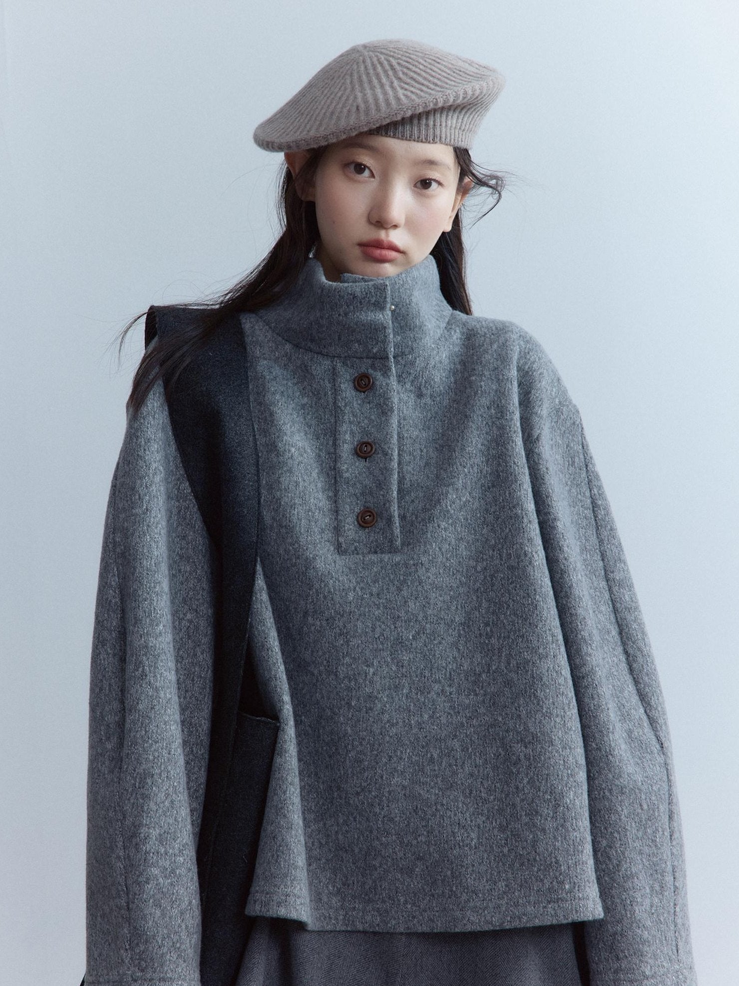 FUSSED Heavy Knit Stand Collar Sweatshirt Two Piece Casual Women Solid Long Pants Suit