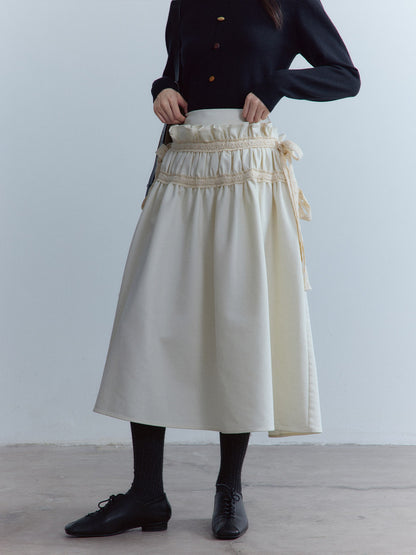 FUSSED_High_Waist_Lace_Panel_Pleated_A_Line_Casual_Women_Everyday_Oatmeal_Midi_Skirt_MISSTT