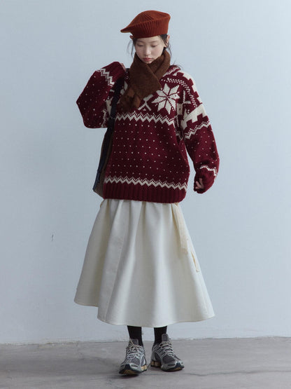 FUSSED High Waist Lace Panel Pleated A Line Casual Women Everyday Oatmeal Midi Skirt