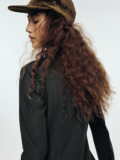 FUSSED High Waisted Pleated Blazer Dress with Notched Collar