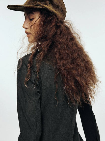 High Waisted Pleated Blazer Dress with Notched Collar