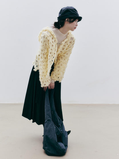 FUSSED Hollow Crochet Handmade Hooded Women&
