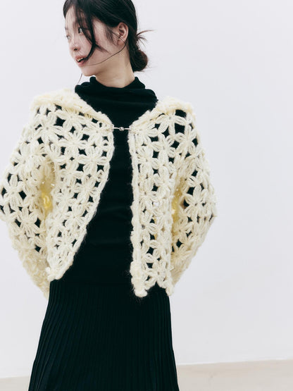 FUSSED Hollow Crochet Handmade Hooded Women&